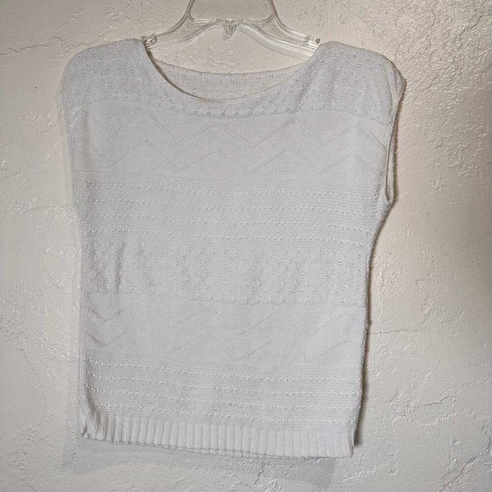 Vintage White Cap Sleeve Summer Sweater Size Small Vest Pullover Knit